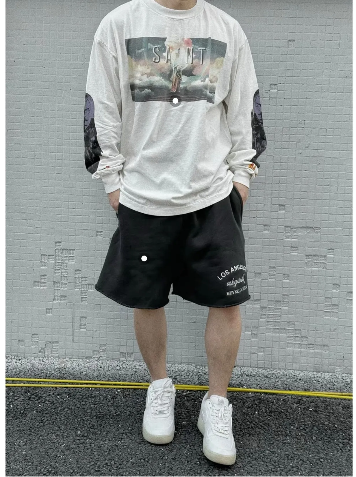 #SA70 SAINT pure cotton long-sleeved T P156 Color: White Size: S-XL